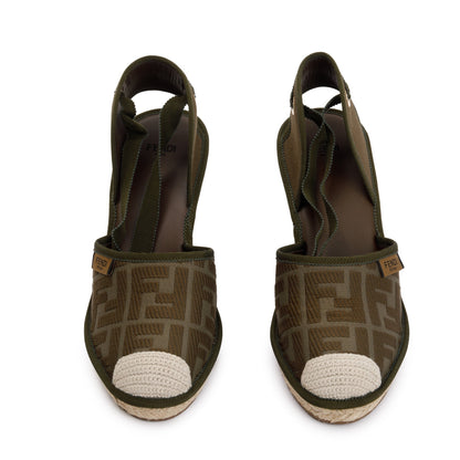 Fendi Green FF Zucca Logo Canvas Lace Up Espadrille, Size 38