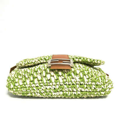 Fendi Green Straw Baguette Bag