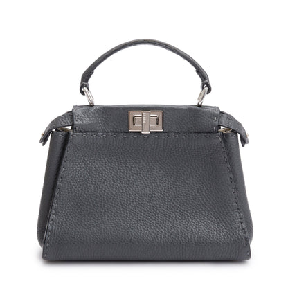 Fendi Grey Calfskin Leather Mini Selleria Peekaboo Bag