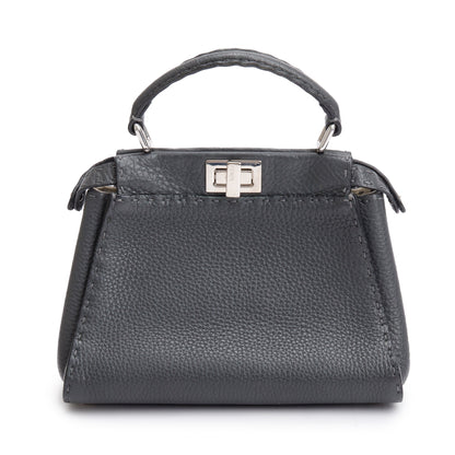 Fendi Grey Calfskin Leather Mini Selleria Peekaboo Bag