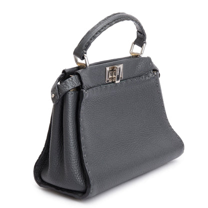 Fendi Grey Calfskin Leather Mini Selleria Peekaboo Bag