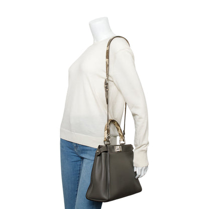 Fendi Grey Calfskin Leather Python Trim Medium Peekaboo Bag