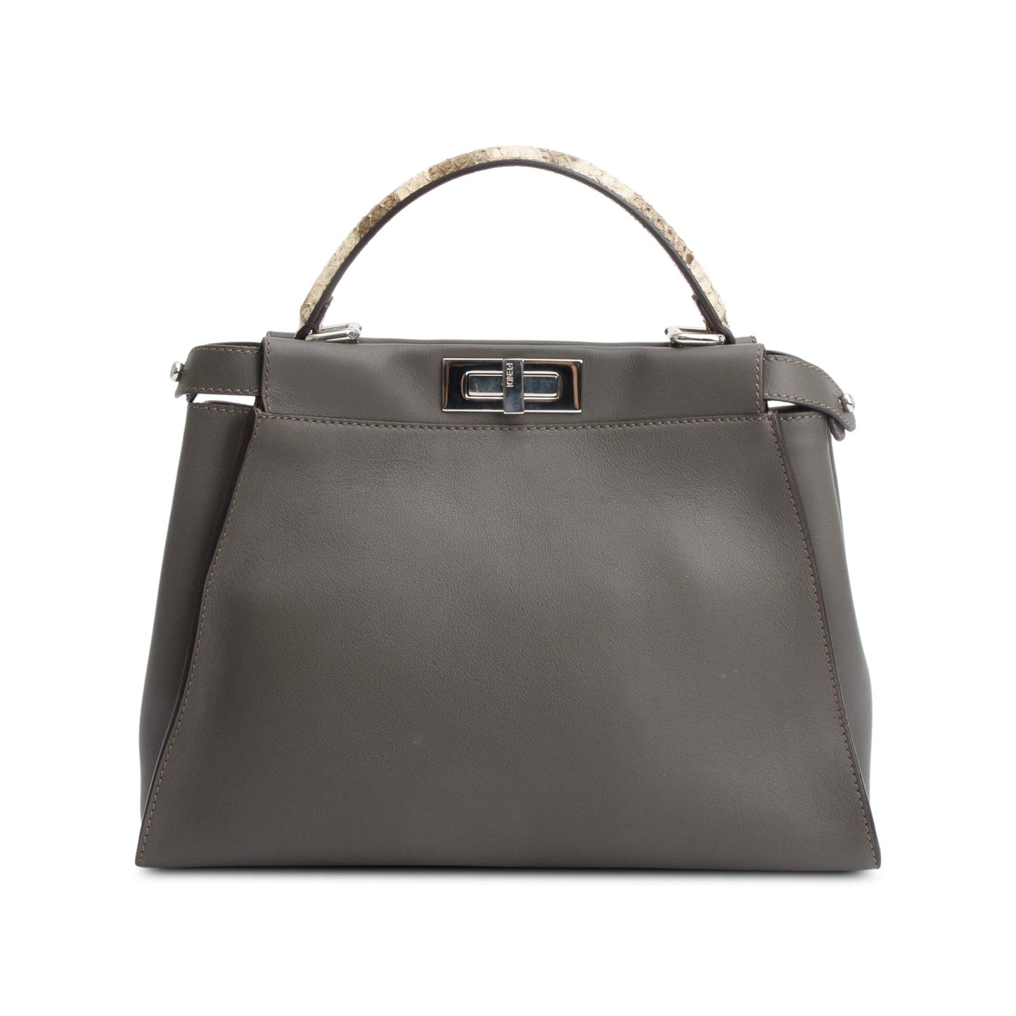 Fendi Grey Calfskin Leather Python Trim Medium Peekaboo Bag
