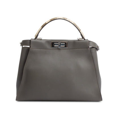 Fendi Grey Calfskin Leather Python Trim Medium Peekaboo Bag