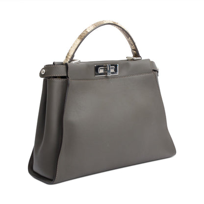 Fendi Grey Calfskin Leather Python Trim Medium Peekaboo Bag