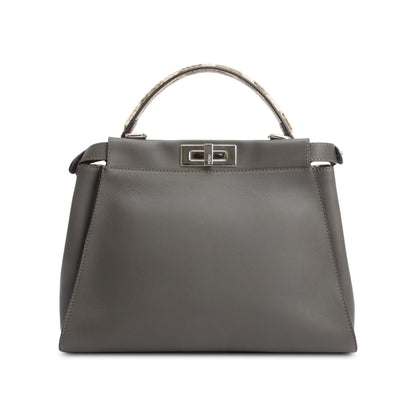 Fendi Grey Calfskin Leather Python Trim Medium Peekaboo Bag