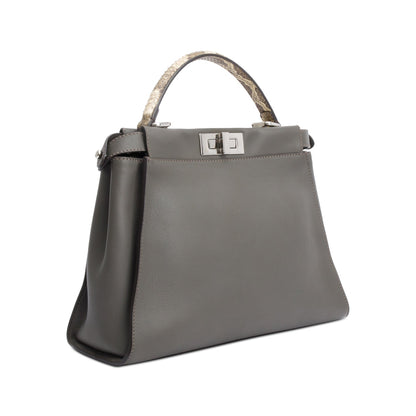 Fendi Grey Calfskin Leather Python Trim Medium Peekaboo Bag