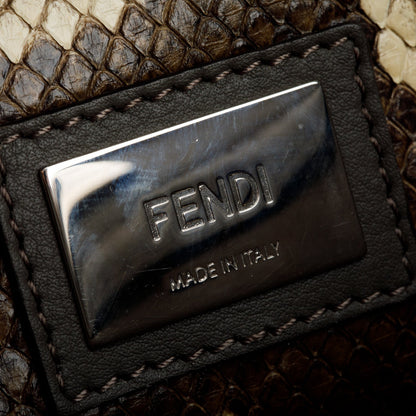 Fendi Grey Calfskin Leather Python Trim Medium Peekaboo Bag