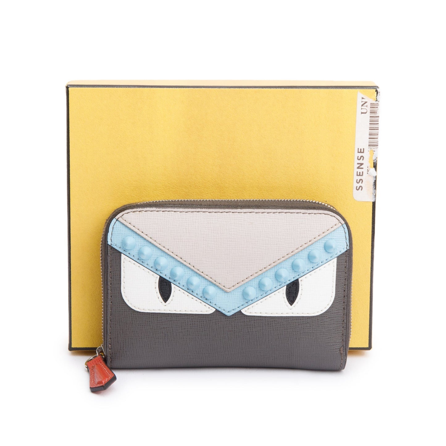 Fendi Grey & Multicolor Vitello Elite Leather Monster Eye Compact  Zipped Wallet