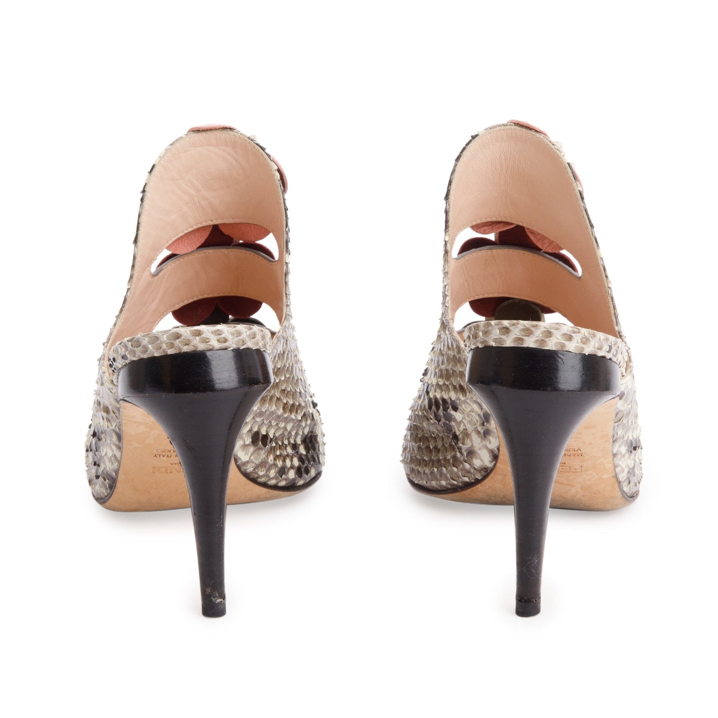 Fendi Grey Python Flowerland Embellished Heeled Slide Sandals, Size 35