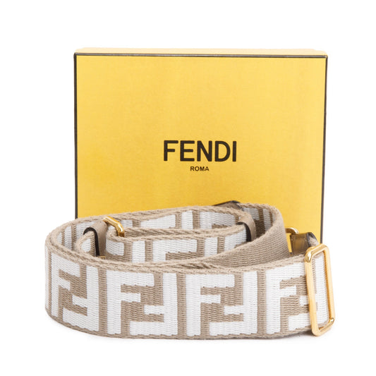 Fendi Grey/White FF Jacquard & Leather Strap You Shoulder Bag Strap