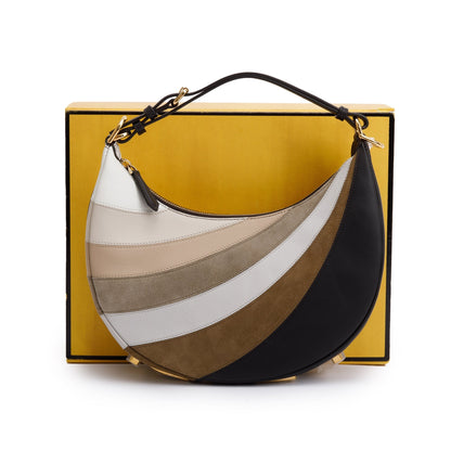 Fendi Grigio Multicolor Ebano Vitello Seta Suede Goatskin Small Rainbow Fendigraphy Bag