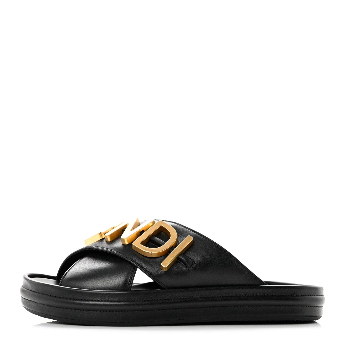 FENDI CALFSKIN LEATHER FENDIGRAPHY SLIDES