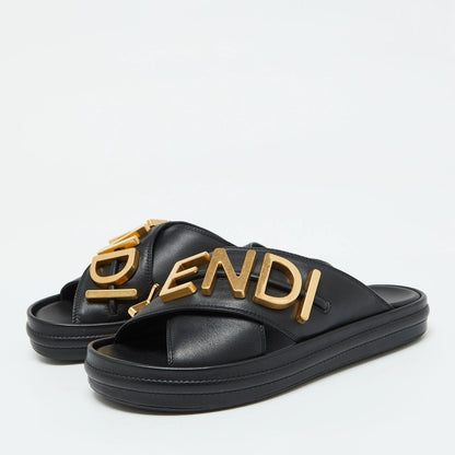 FENDI CALFSKIN LEATHER FENDIGRAPHY SLIDES