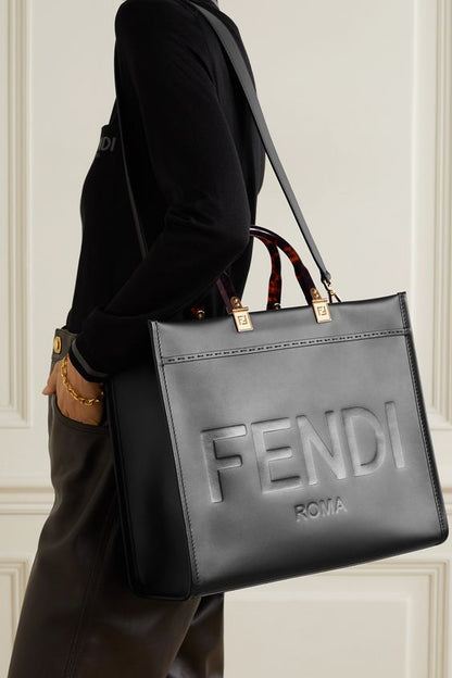 FENDI LEATHER SUNSHINE MEDIUM SHOPPER TOTE BAG