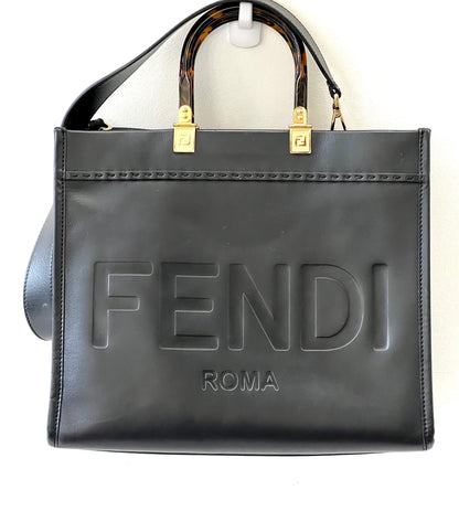 FENDI LEATHER SUNSHINE MEDIUM SHOPPER TOTE BAG