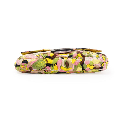 Fendi Multicolour Lizard Embroiderd Flower Baguette Shoulder Bag