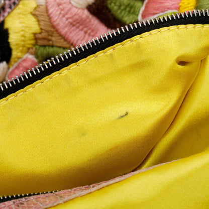 Fendi Multicolour Lizard Embroiderd Flower Baguette Shoulder Bag