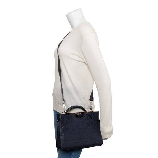 Fendi Navy Calfskin Leather Mini Peekaboo ISeeU Bag