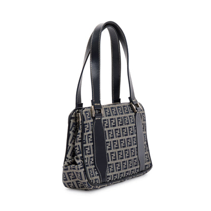 Fendi Navy FF Zucchino Canvas Leather Trimmed Mini Tote
