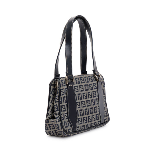 Fendi Navy FF Zucchino Canvas Leather Trimmed Mini Tote