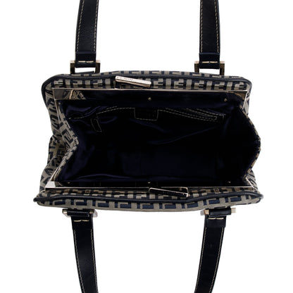 Fendi Navy FF Zucchino Canvas Leather Trimmed Mini Tote