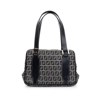 Fendi Navy FF Zucchino Canvas Leather Trimmed Mini Tote