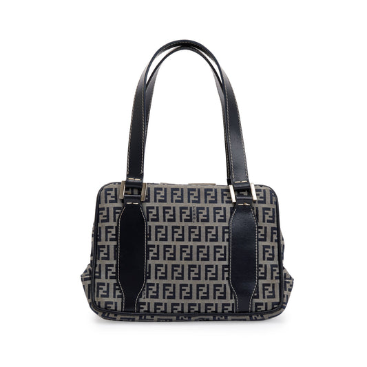 Fendi Navy FF Zucchino Canvas Leather Trimmed Mini Tote
