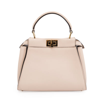 Fendi Neutral Calfskin Leather Floral Inlay Mini Peekaboo Bag