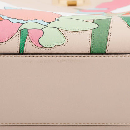 Fendi Neutral Calfskin Leather Floral Inlay Mini Peekaboo Bag