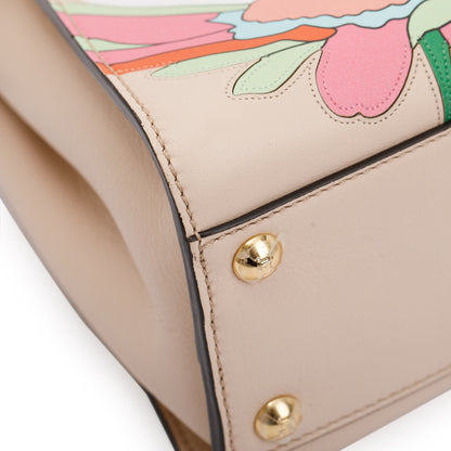 Fendi Neutral Calfskin Leather Floral Inlay Mini Peekaboo Bag