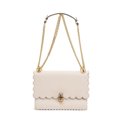 Fendi Neutral Calfskin Leather Scalloped Studded Kan I Shoulder Bag