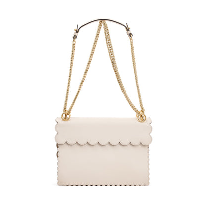 Fendi Neutral Calfskin Leather Scalloped Studded Kan I Shoulder Bag
