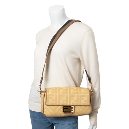 Fendi Neutral FF Raffia Baguette Shoulder Bag