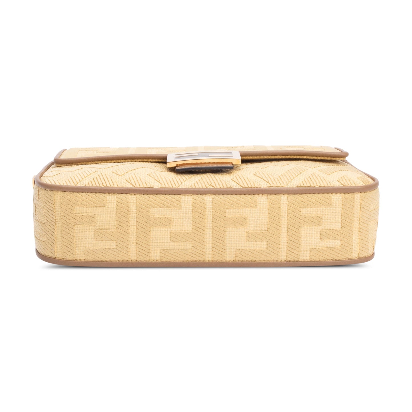 Fendi Neutral FF Raffia Baguette Shoulder Bag