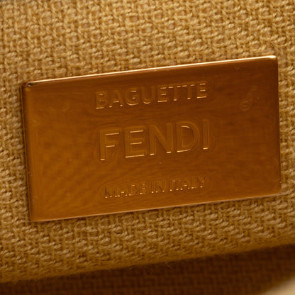 Fendi Neutral FF Raffia Baguette Shoulder Bag