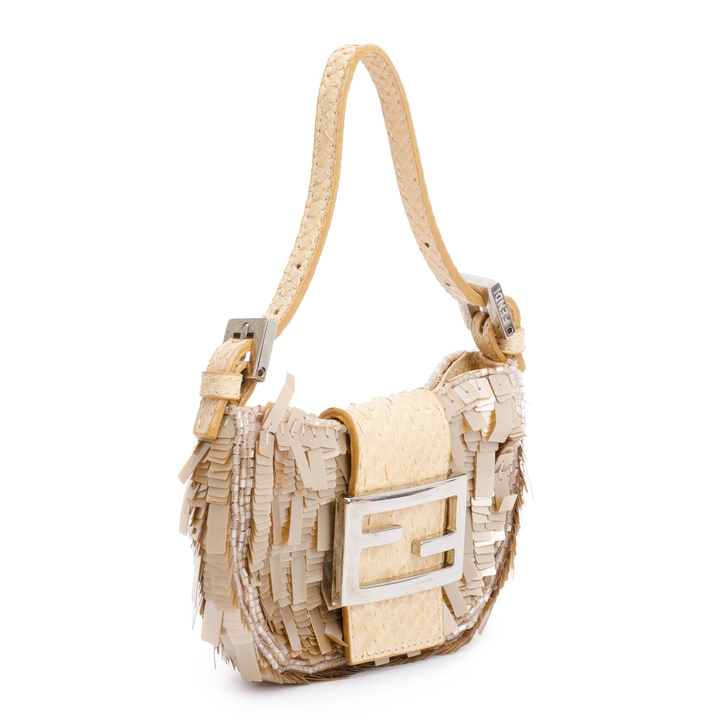 Fendi Neutral Python Sequin Baguette Micro Hobo Bag
