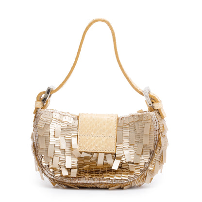 Fendi Neutral Python Sequin Baguette Micro Hobo Bag