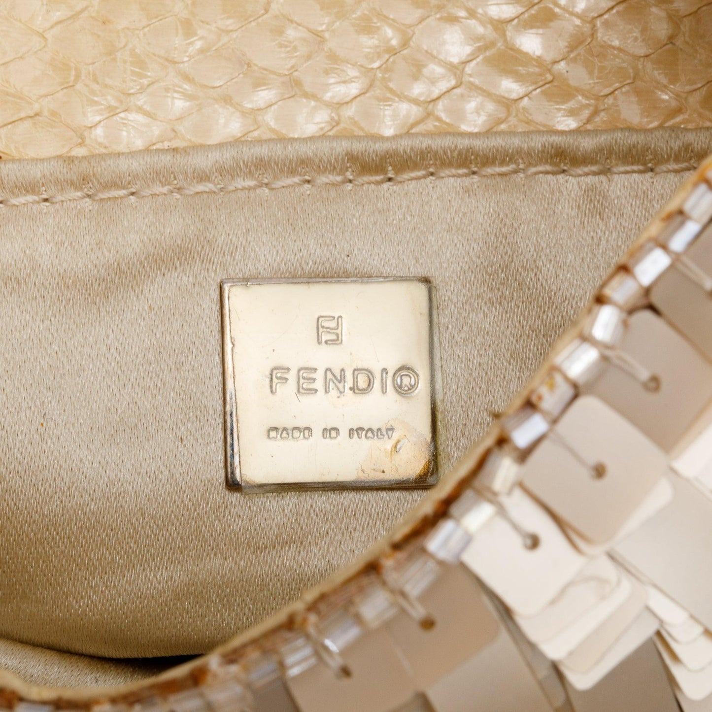 Fendi Neutral Python Sequin Baguette Micro Hobo Bag