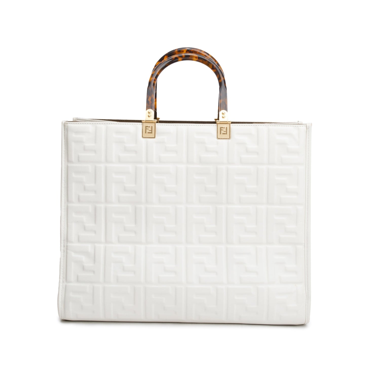 Fendi Off White Zucca FF Leather Medium Sunshine Tote Bag