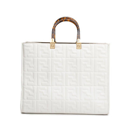 Fendi Off White Zucca FF Leather Medium Sunshine Tote Bag