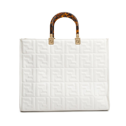 Fendi Off White Zucca FF Leather Medium Sunshine Tote Bag