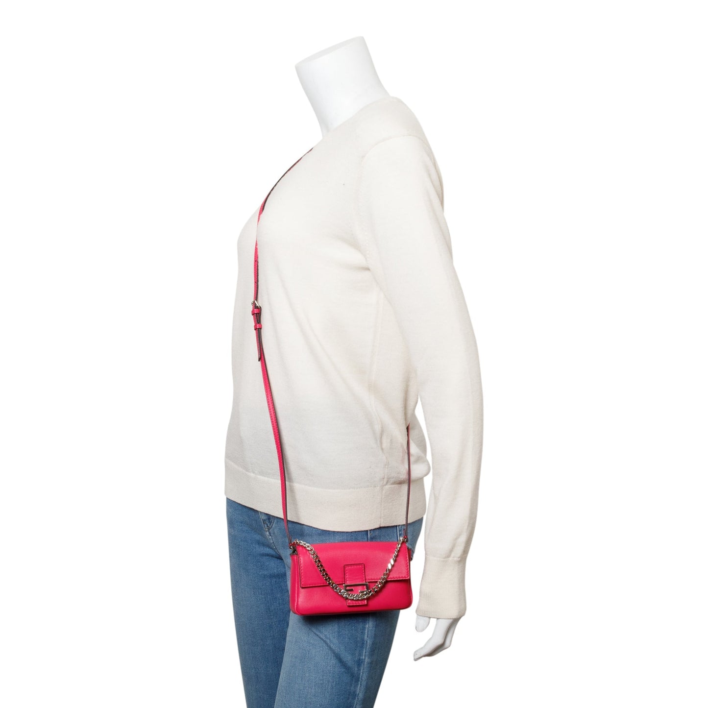 Fendi Pink Calfskin Leather Micro Baguette Bag