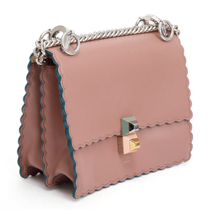 Fendi Pink Calfskin Leather Small Kan I Scallop Shoulder Bag