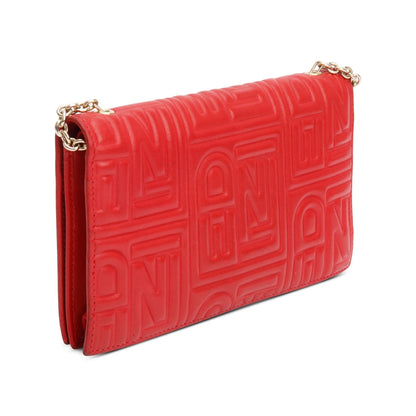 Fendi Red Logo Embossed Nappa Leather Chain Clutch Bag