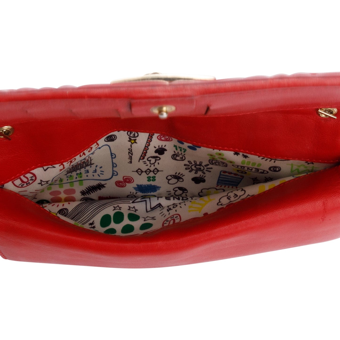 Fendi Red Logo Embossed Nappa Leather Chain Clutch Bag