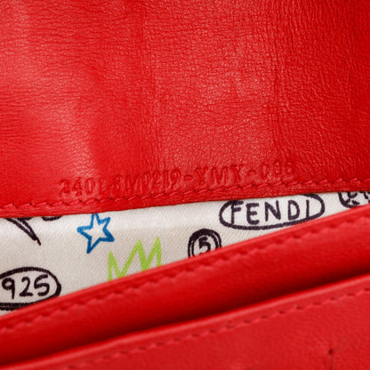 Fendi Red Logo Embossed Nappa Leather Chain Clutch Bag