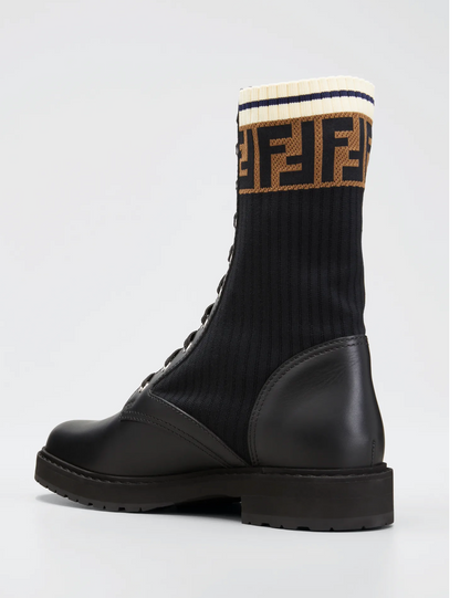 FENDI CALFSKIN STRETCH FABRIC ROCKOKO BIKER BOOTS