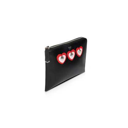 Fendi Studded Heart Zip Around Clutch