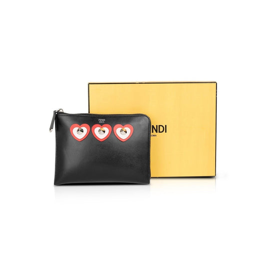 Fendi Studded Heart Zip Around Clutch
